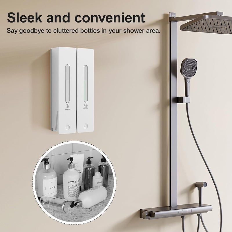 Aeakey Shampoo and Conditioner Dispenser 2-Chamber Wall-Mounted Shower Soap Dispenser, No-Drill Installation, 800ML Capacity, Ideal for Bathrooms and Hotels - Image 2